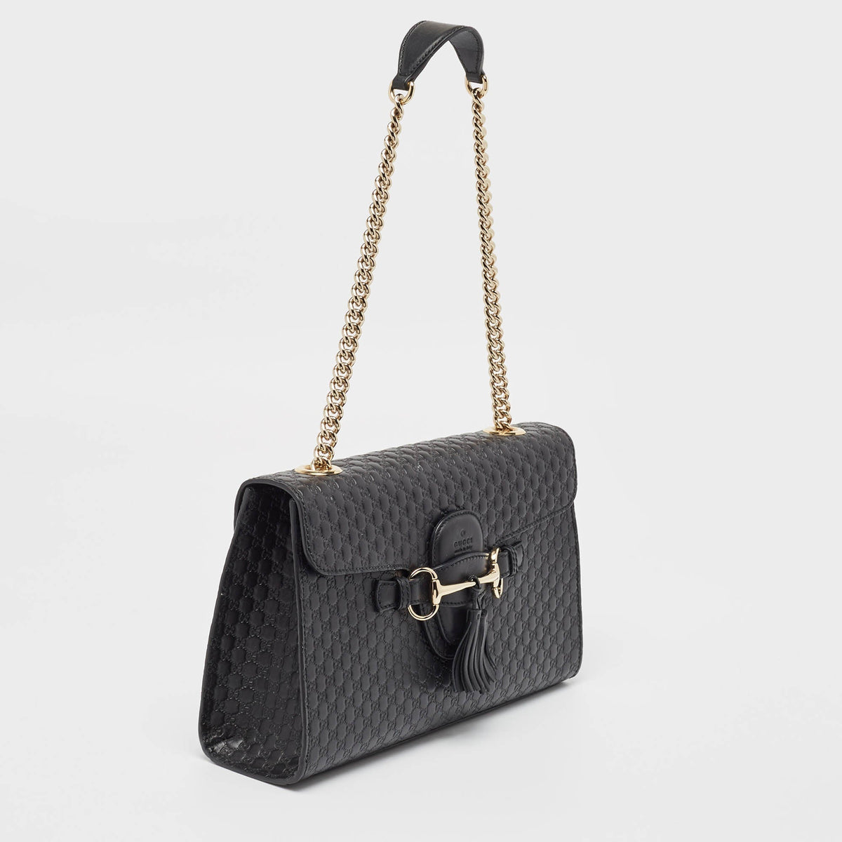 GUCCI Black Microssima Leather Medium Emily Shoulder Bag
