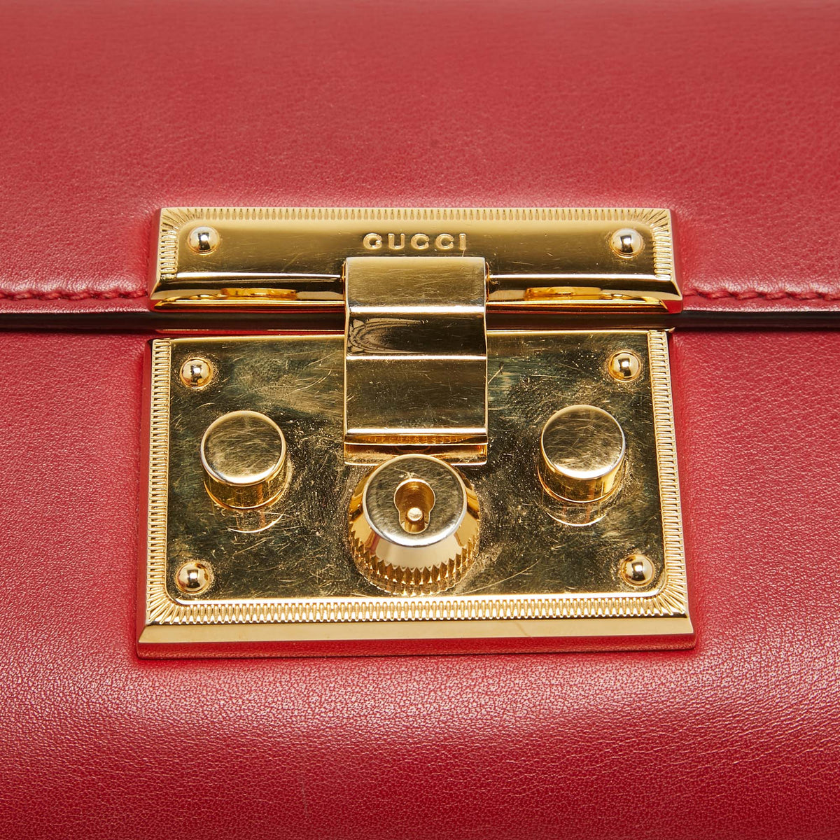 GUCCI Red Leather Small Padlock Shoulder Bag