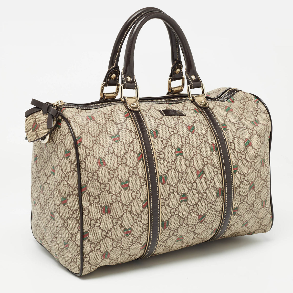 GUCCI Brown/Beige GG Supreme Canvas and Leather Medium Heart Joy Boston Bag