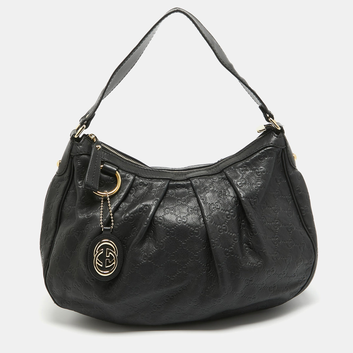 GUCCI Black ssima Leather Medium Sukey Tote