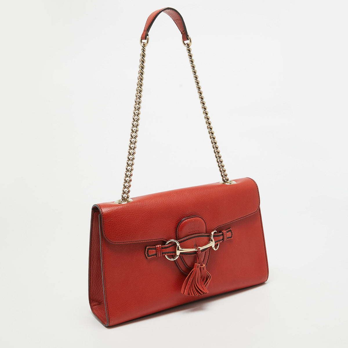 GUCCI Coral Red Leather Medium Emily Shoulder Bag