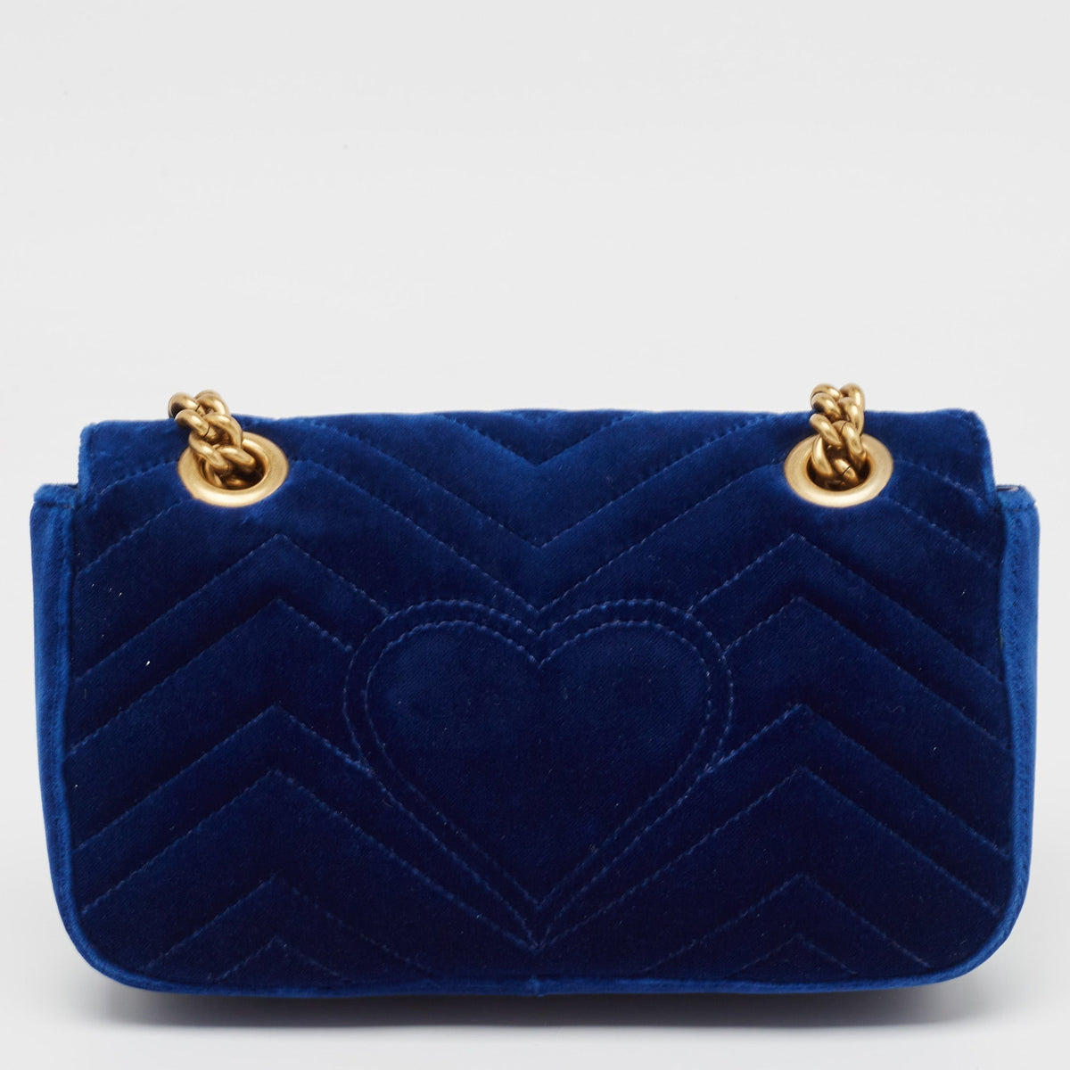 GUCCI Blue Matelasse Velvet Mini GG Marmont Shoulder Bag