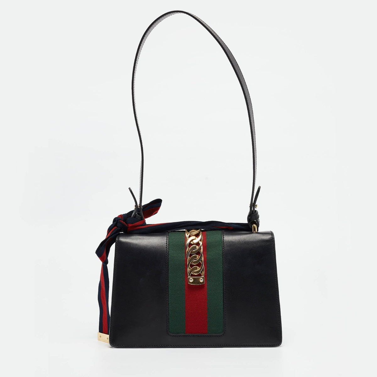 GUCCI Black Leather Small Web Sylvie Shoulder Bag
