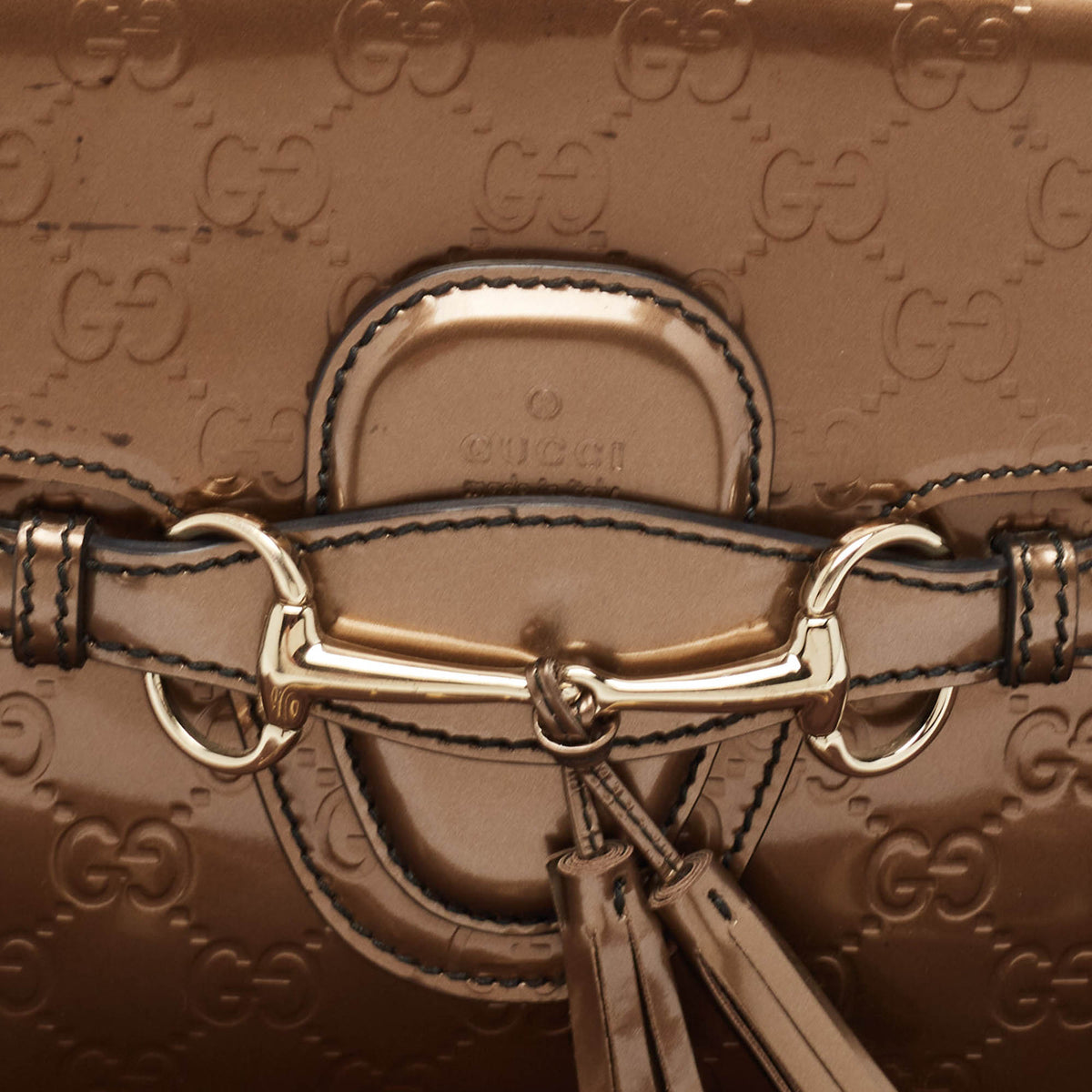 GUCCI Bronze ssima Patent Leather Medium Emily Chain Shoulder Bag