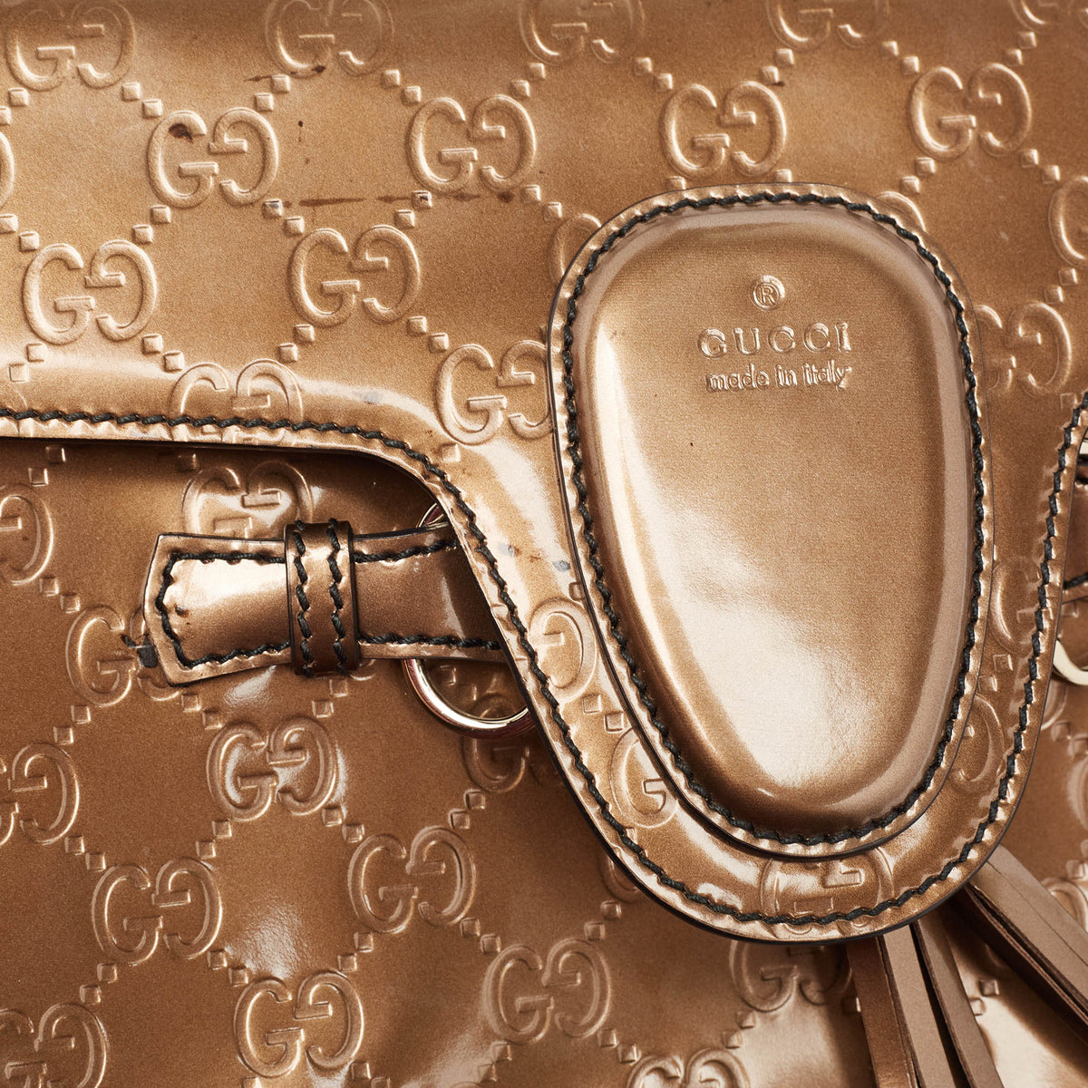 GUCCI Bronze ssima Patent Leather Medium Emily Chain Shoulder Bag