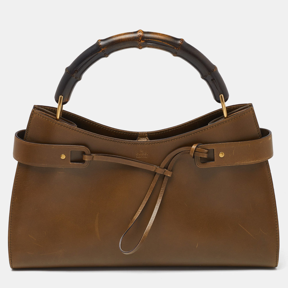 GUCCI Green Leather Vintage Bamboo Bag