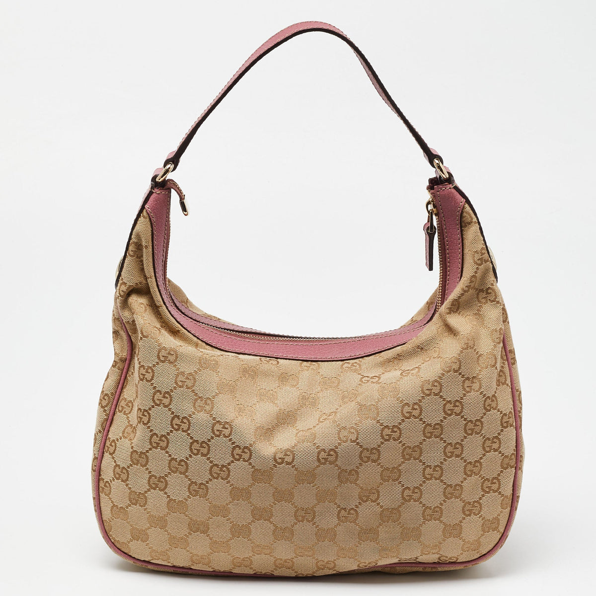 GUCCI Beige/Pink GG Canvas and Leather Hobo
