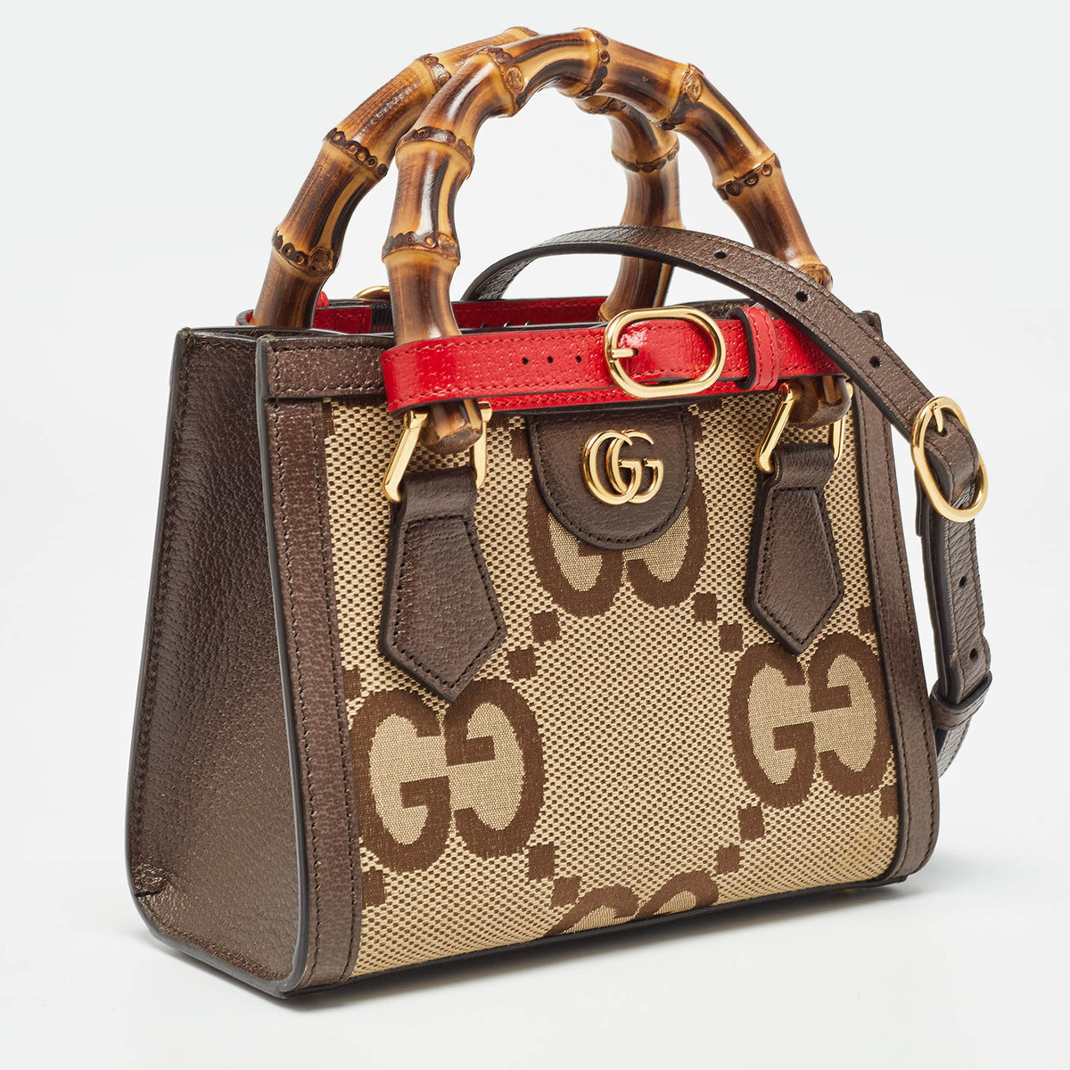 GUCCI Ebony/Beige Jumbo GG Canvas Mini Diana Tote