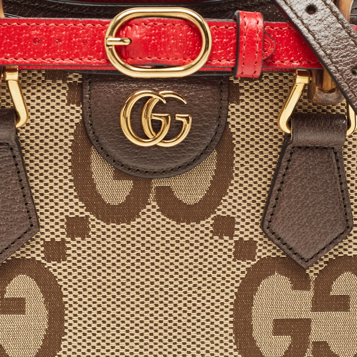 GUCCI Ebony/Beige Jumbo GG Canvas Mini Diana Tote
