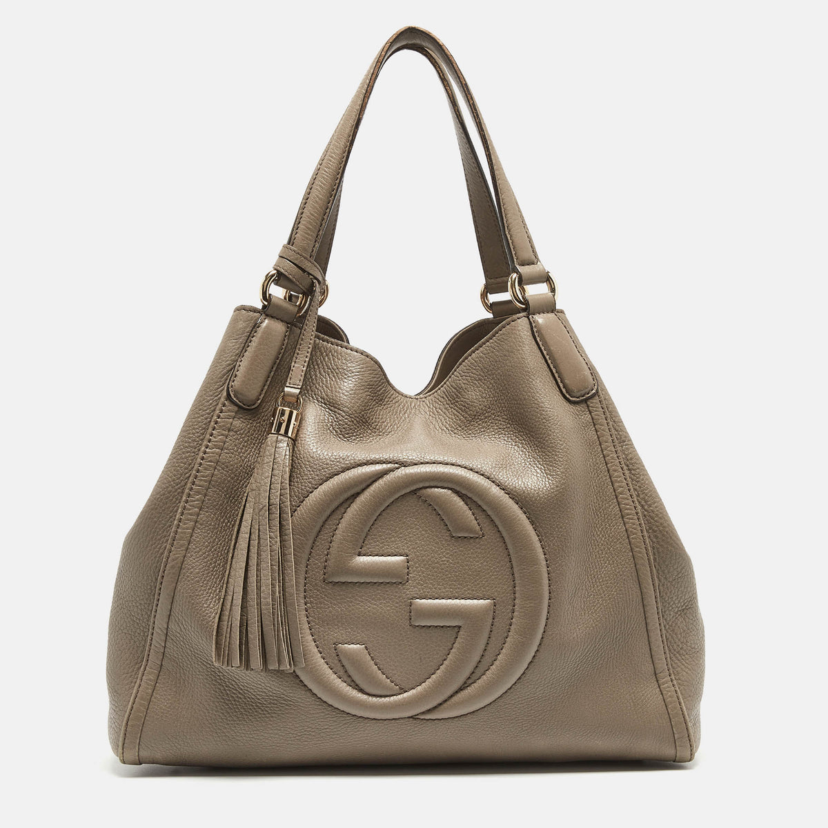 GUCCI Grey Pebbled Leather Medium Soho Shoulder Bag