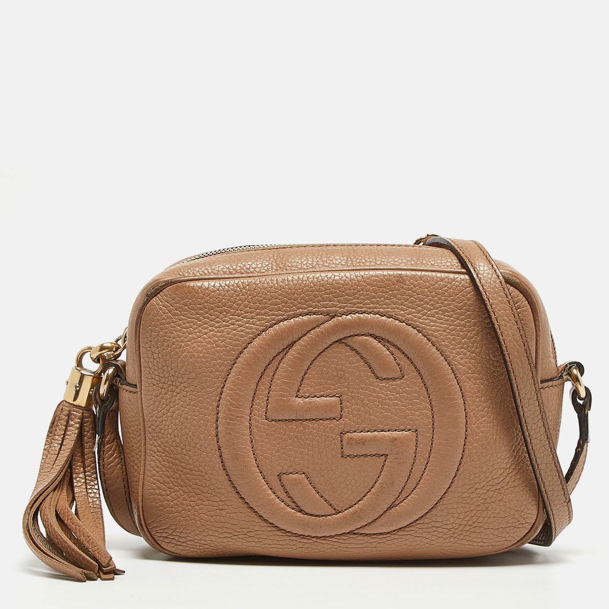 GUCCI Beige Leather Small Soho Disco Crossbody Bag