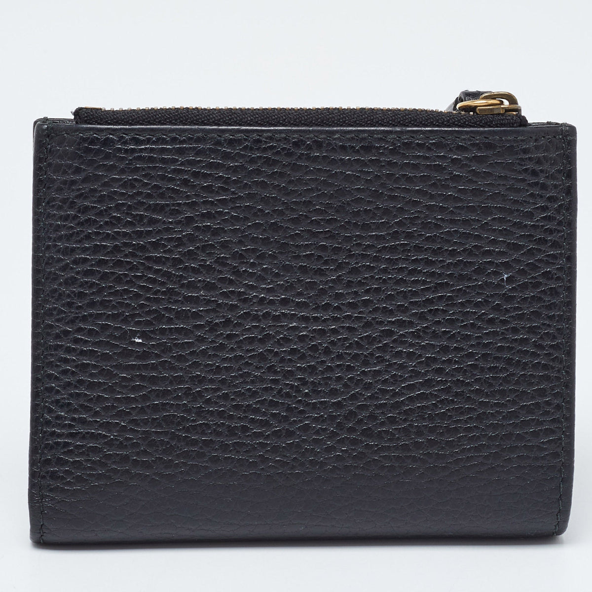 GUCCI Black Leather GG Marmont Butterfly Bifold Zip Wallet