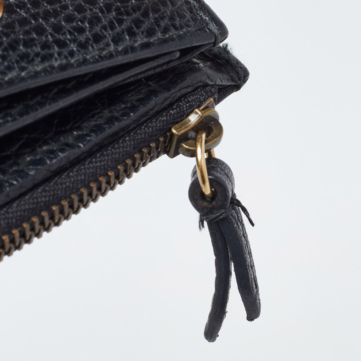 GUCCI Black Leather GG Marmont Butterfly Bifold Zip Wallet