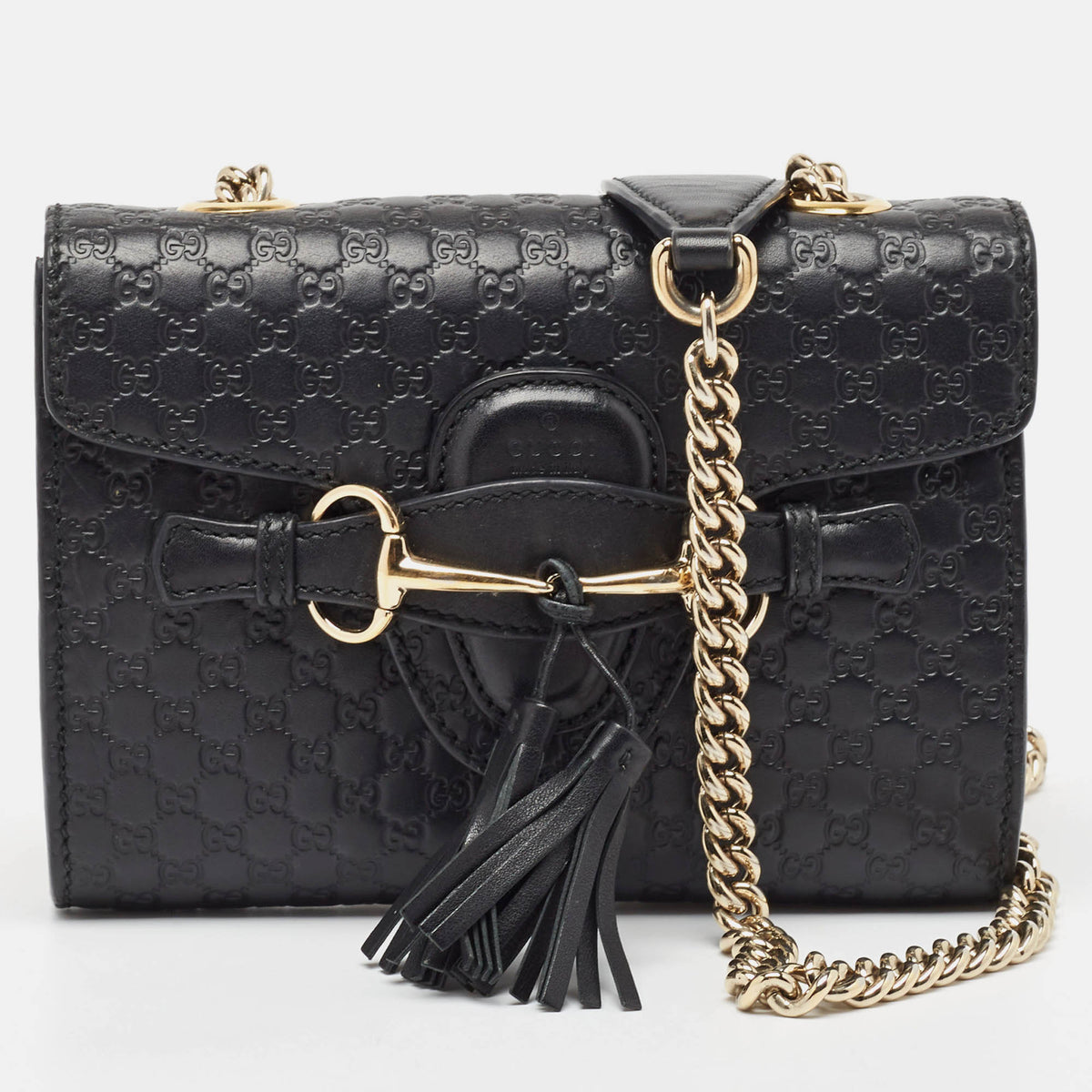 GUCCI Black MIcrossima Leather Mini Emily Chain Shoulder Bag