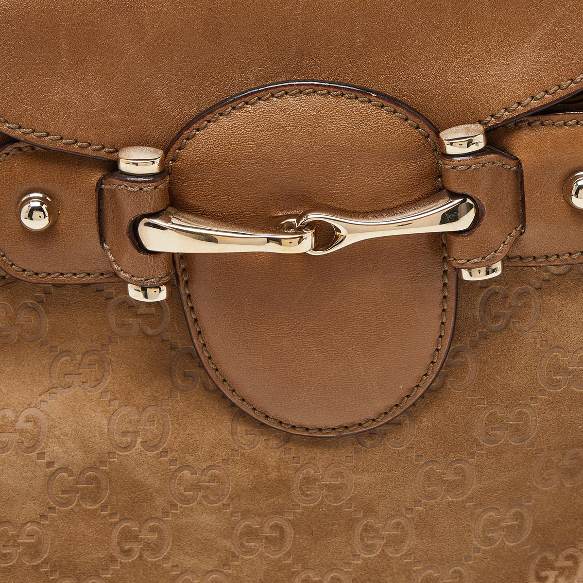 GUCCI Beige GG Suede and Leather Pelham Flap Hobo