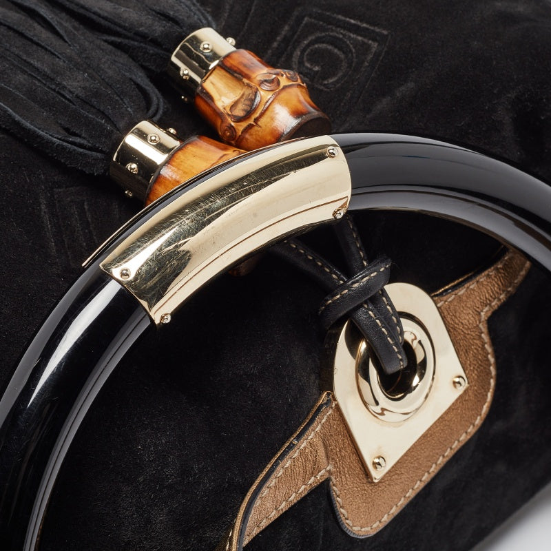 GUCCI Black/Gold Hysteria Embossed Suede Large Indy Hobo