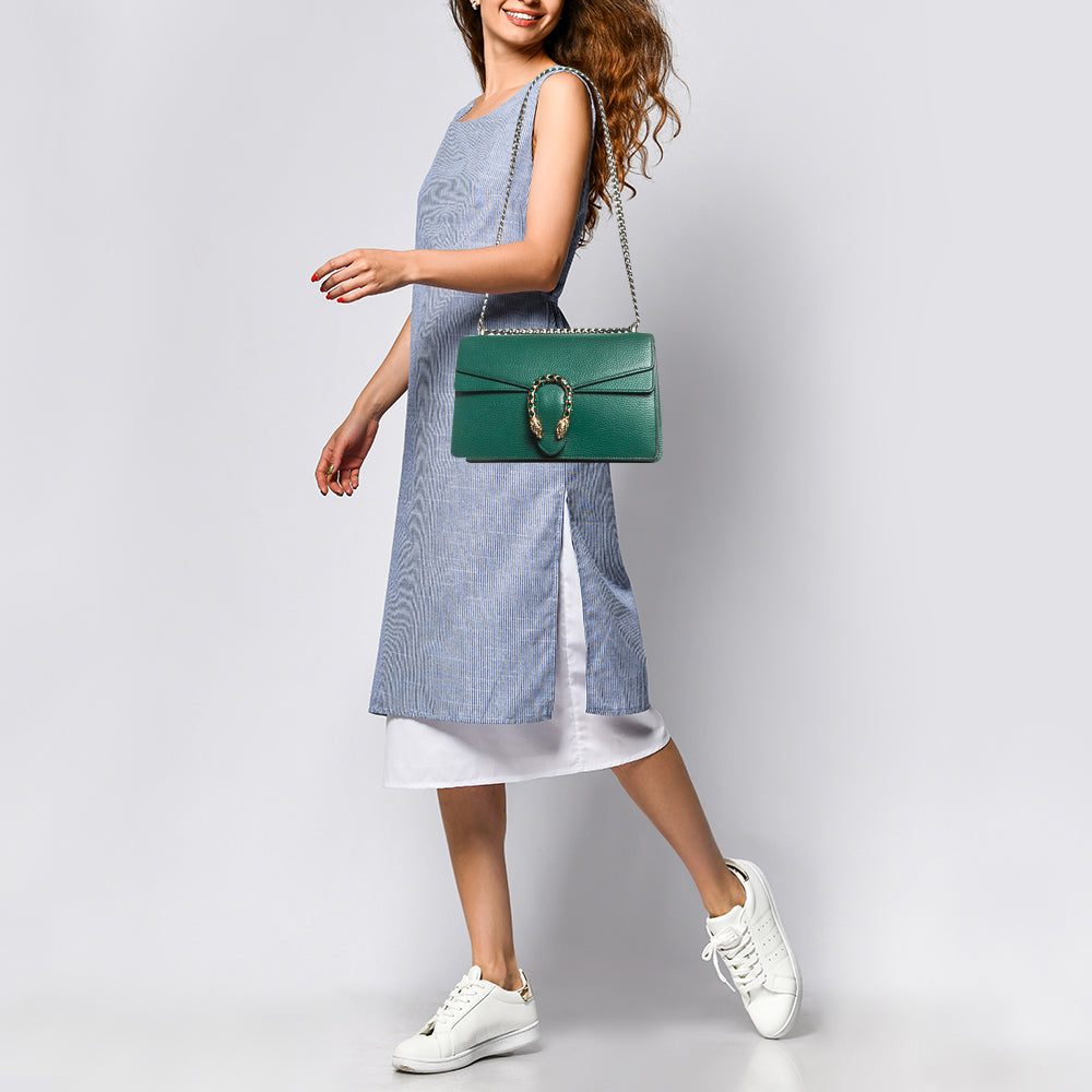 GUCCI Green Leather Small Dionysus Crystals Shoulder Bag