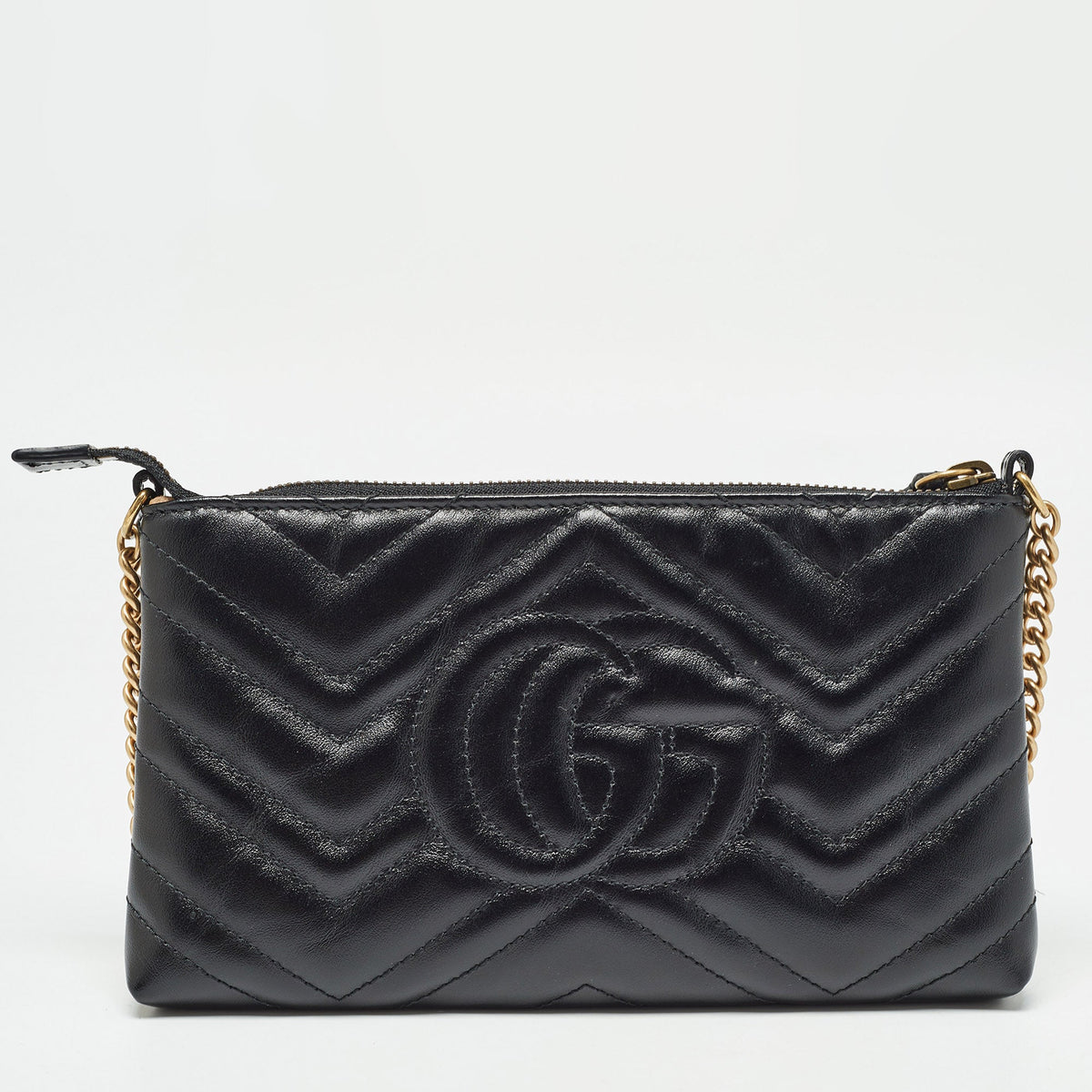 GUCCI Black Matelasse Leather GG Marmont Chain Clutch