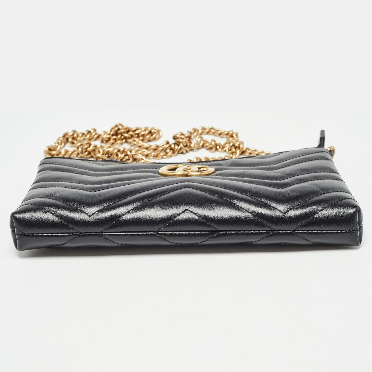 GUCCI Black Matelasse Leather GG Marmont Chain Clutch