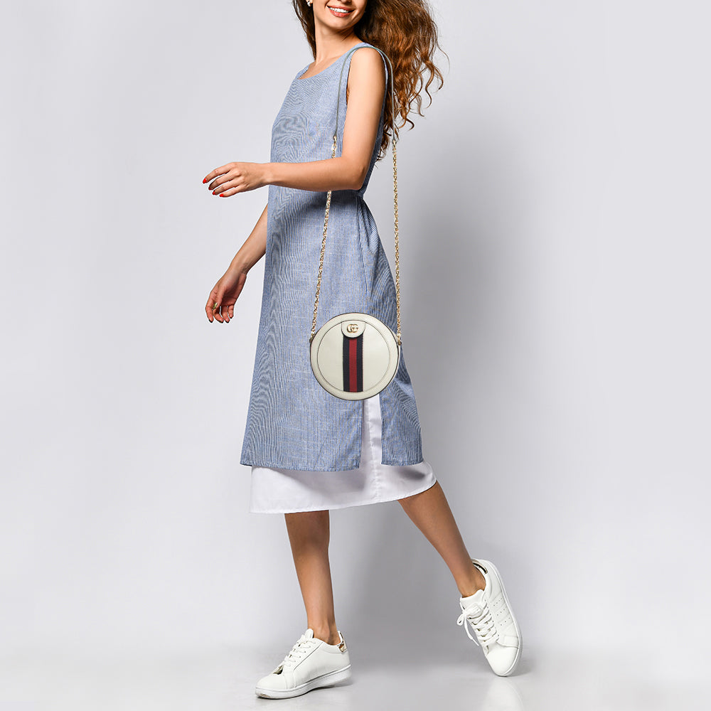 GUCCI Off White Leather Mini Ophidia Round Shoulder Bag