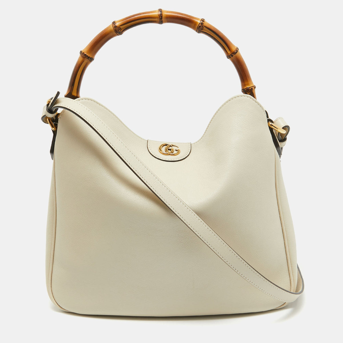GUCCI White Leather Diana Bamboo Capsule Bag