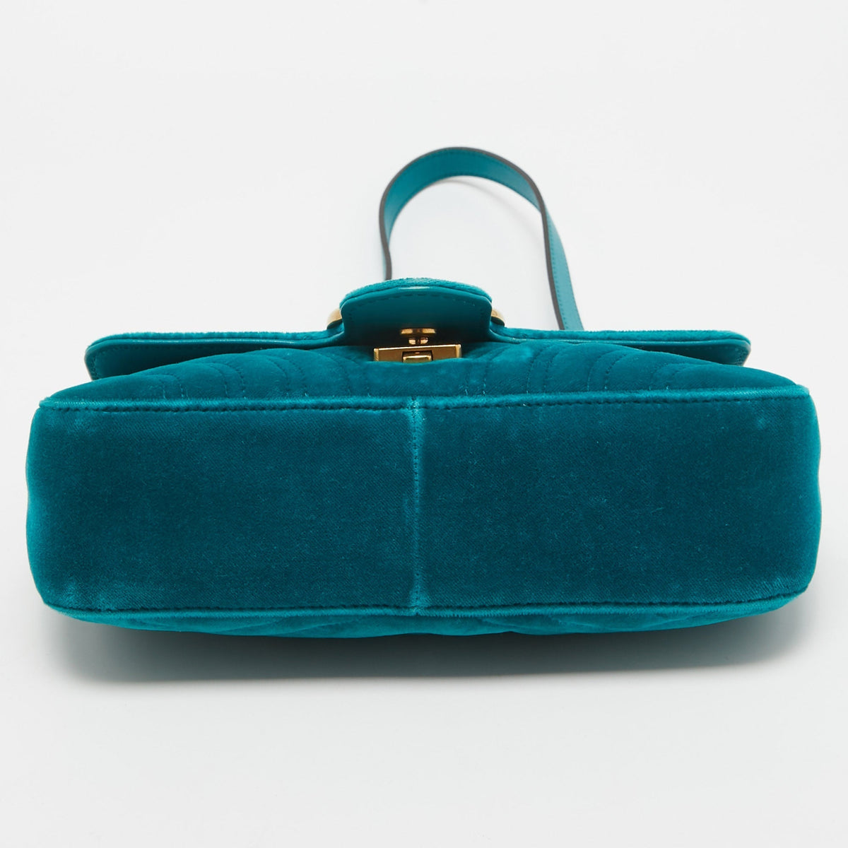 GUCCI Green Matelasse Velvet Mini GG Marmont Shoulder Bag