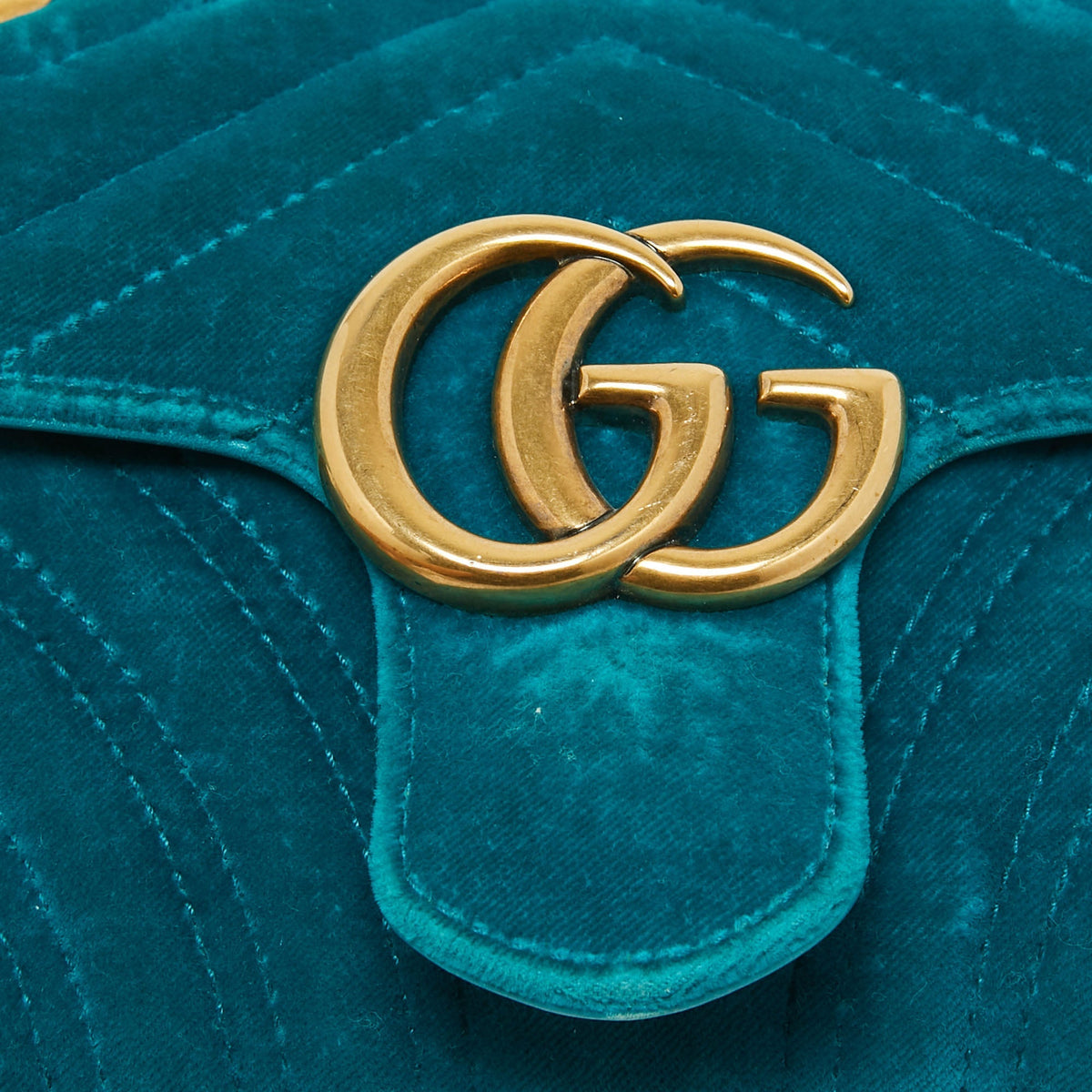 GUCCI Green Matelasse Velvet Mini GG Marmont Shoulder Bag