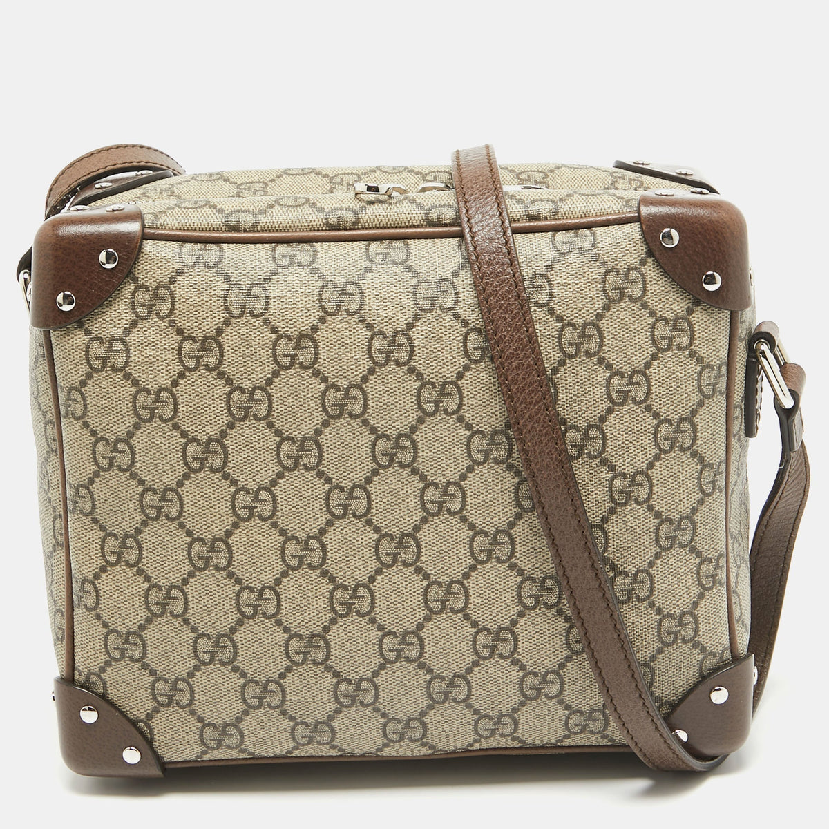 GUCCI Brown/Beige GG Supreme Canvas Soft Trunk Crossbody Bag