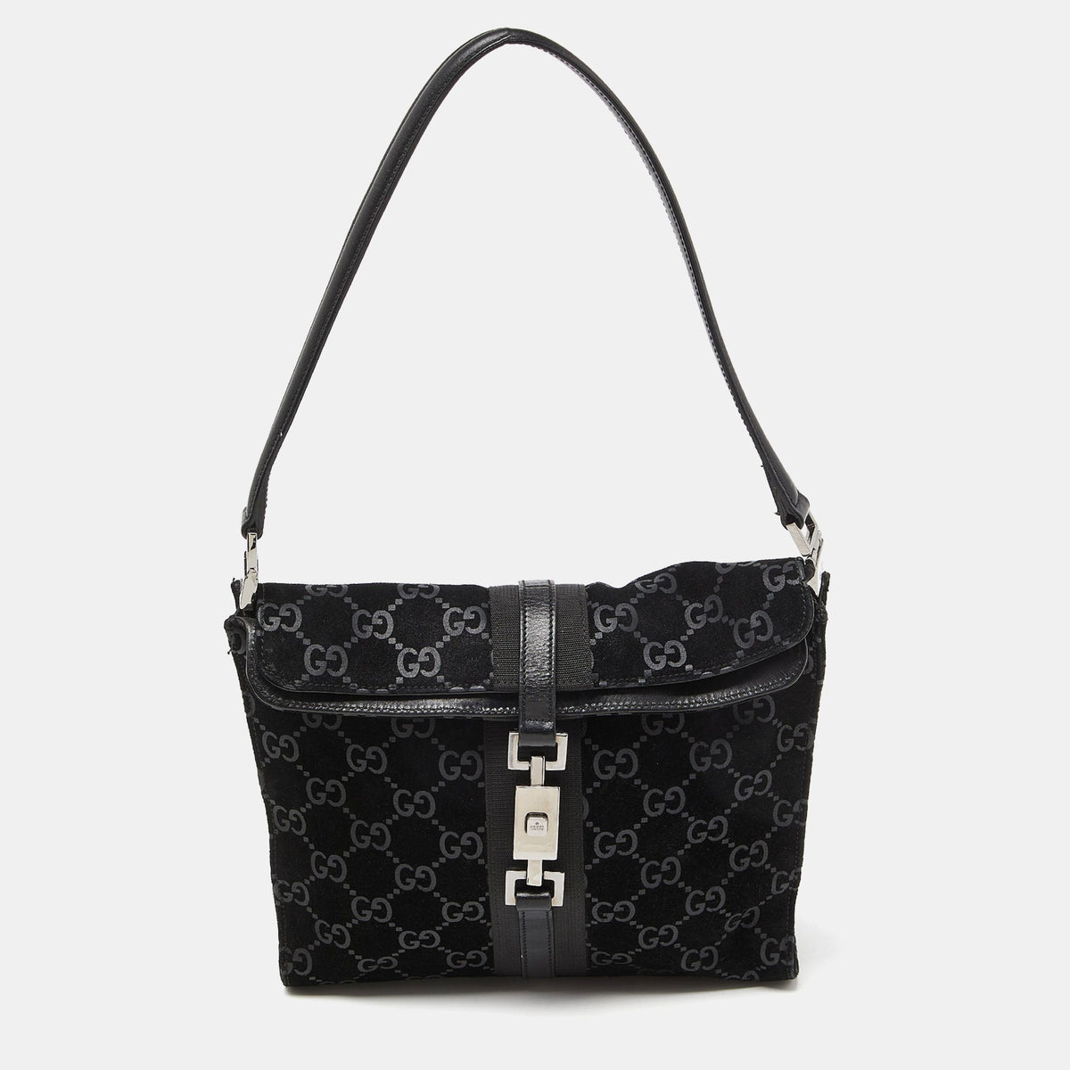 GUCCI Black Suede and Leather Jackie O Bag