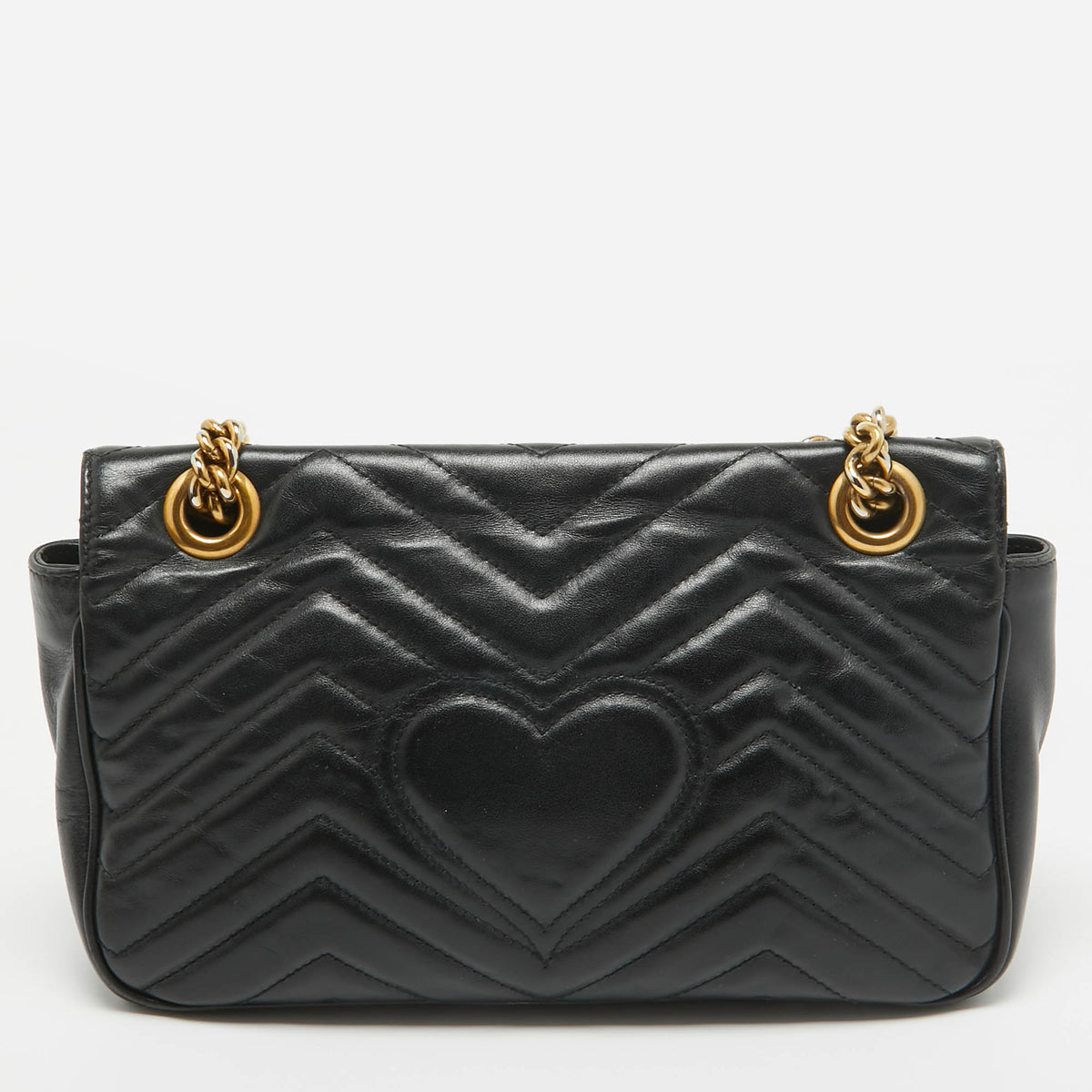 GUCCI Black Matelasse Leather Small GG Marmont Shoulder Bag