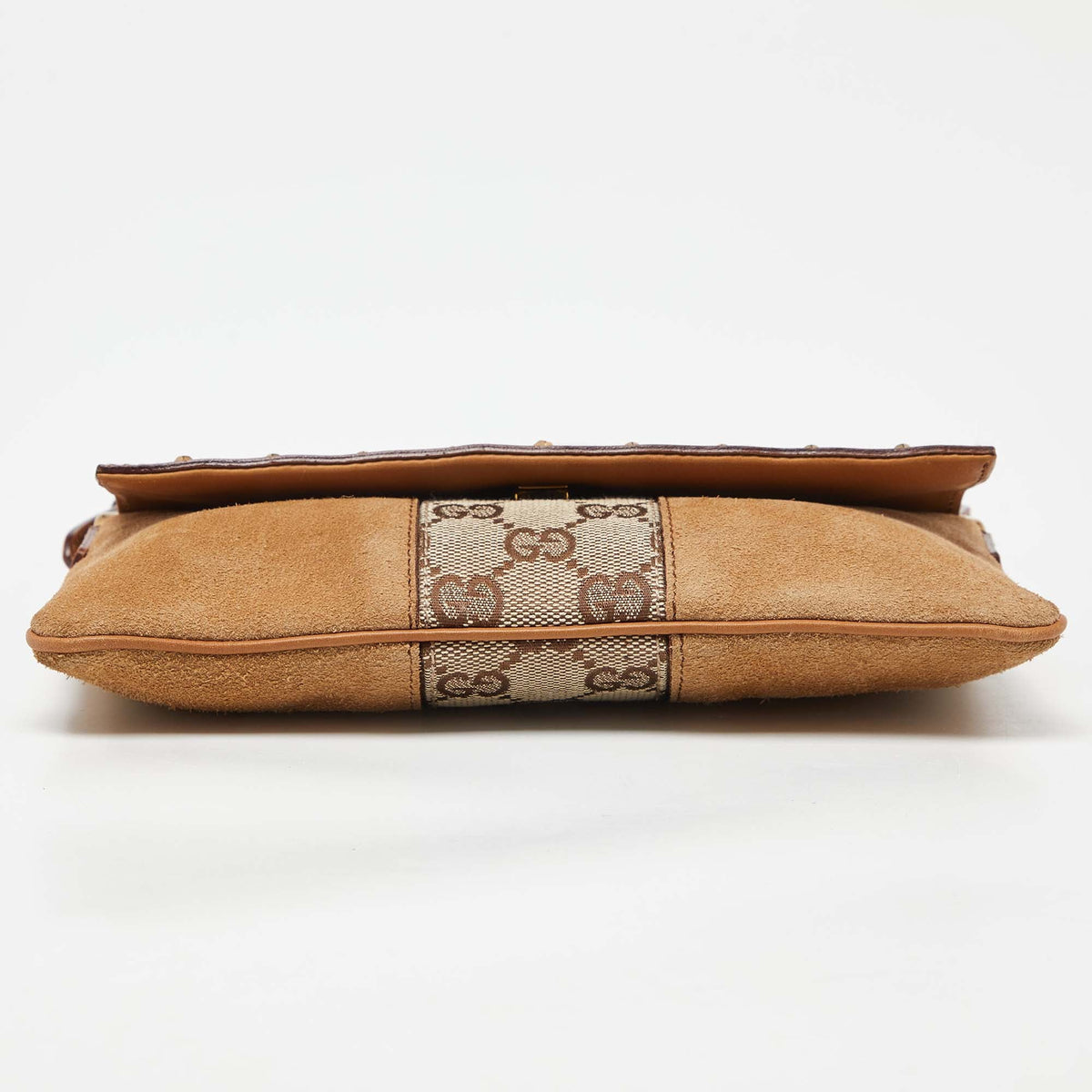 GUCCI Two Tone Beige GG Canvas, Suede and Leather Flap Pochette