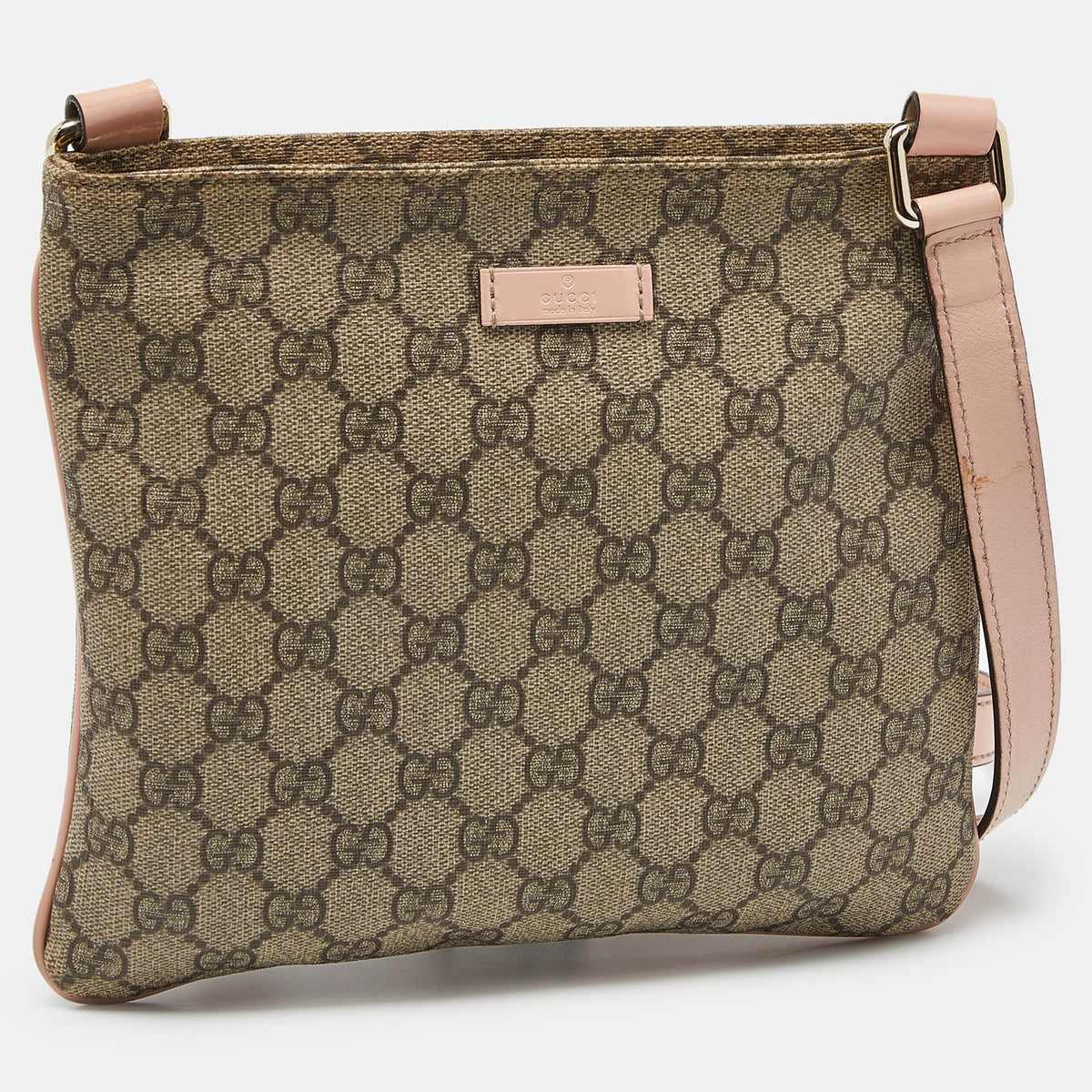 GUCCI Beige/Pink GG Supreme Canvas and Patent Leather Crossbody Bag