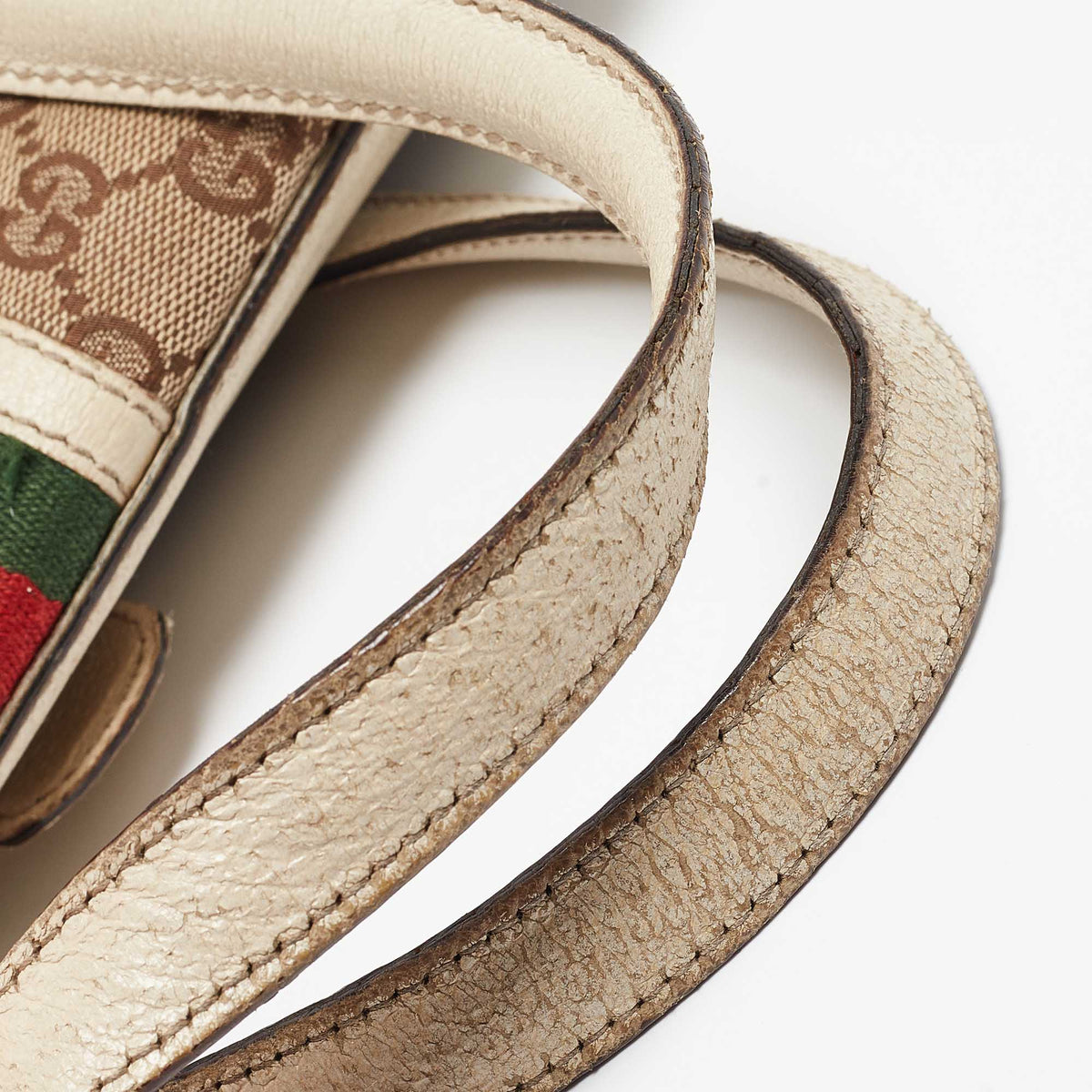 GUCCI Off White/Beige GG Canvas and Leather Web Treasure Boston Bag