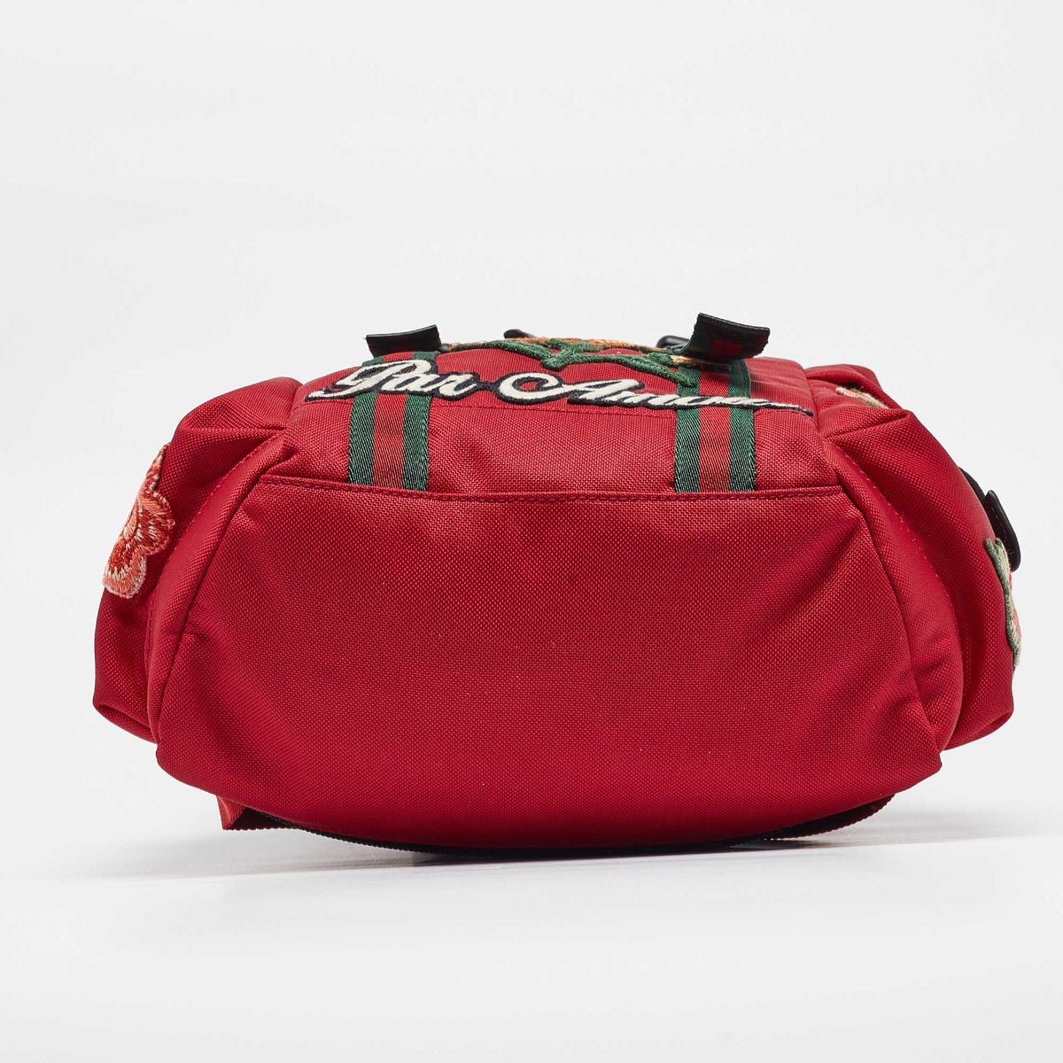 GUCCI Red Techno Canvas L'Aveugle Par Amour Embroidered Double Buckle Backpack