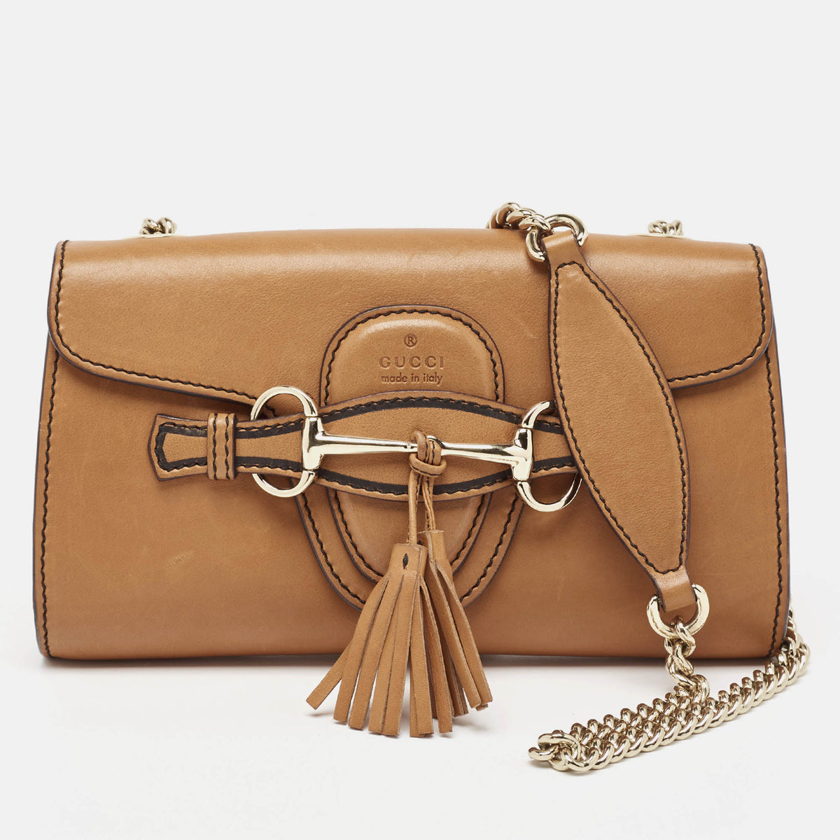 GUCCI Brown Leather Emily Chain Crossbody Bag