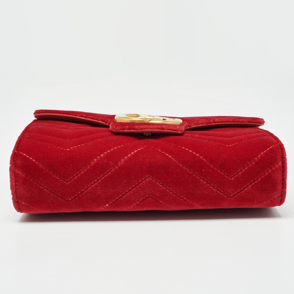 GUCCI Red Matelasse Velvet GG Marmont Wallet on Chain