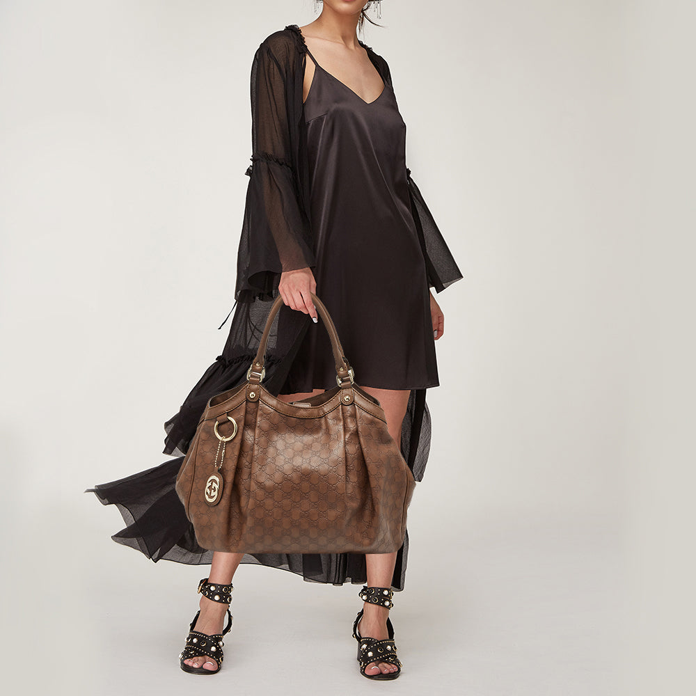 GUCCI Brown ssima Leather Large Sukey Tote