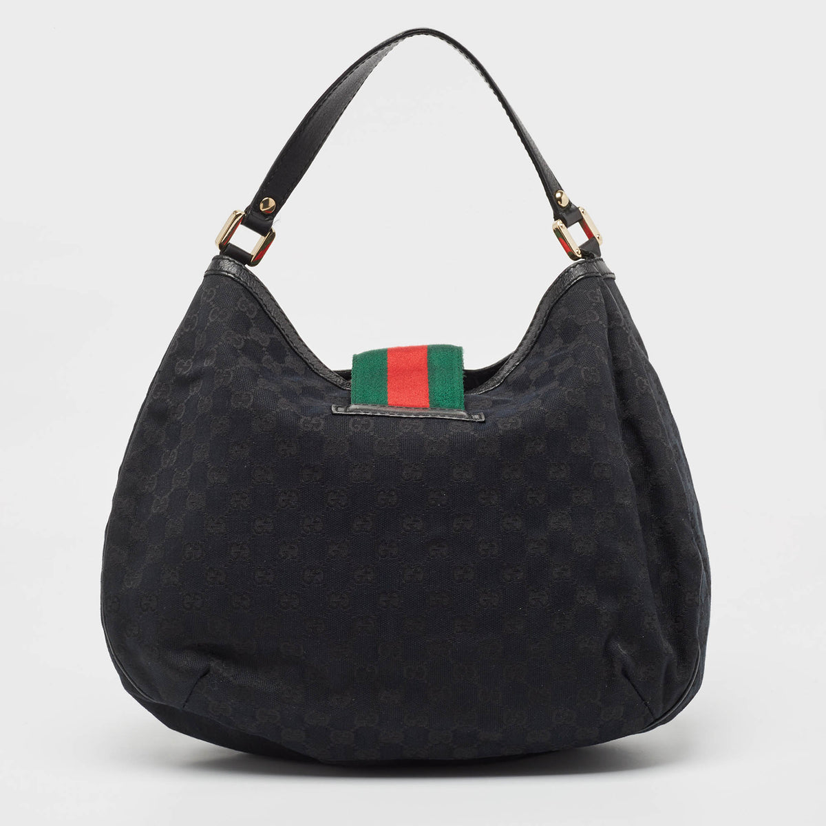 GUCCI Black GG Canvas and Leather New Ladies Web Hobo