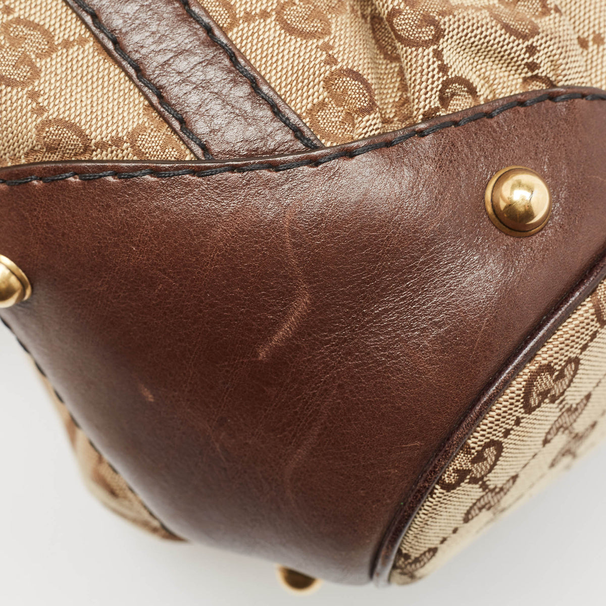 GUCCI Brown/Beige GG Canvas and Leather Horsebit Jockey Tote