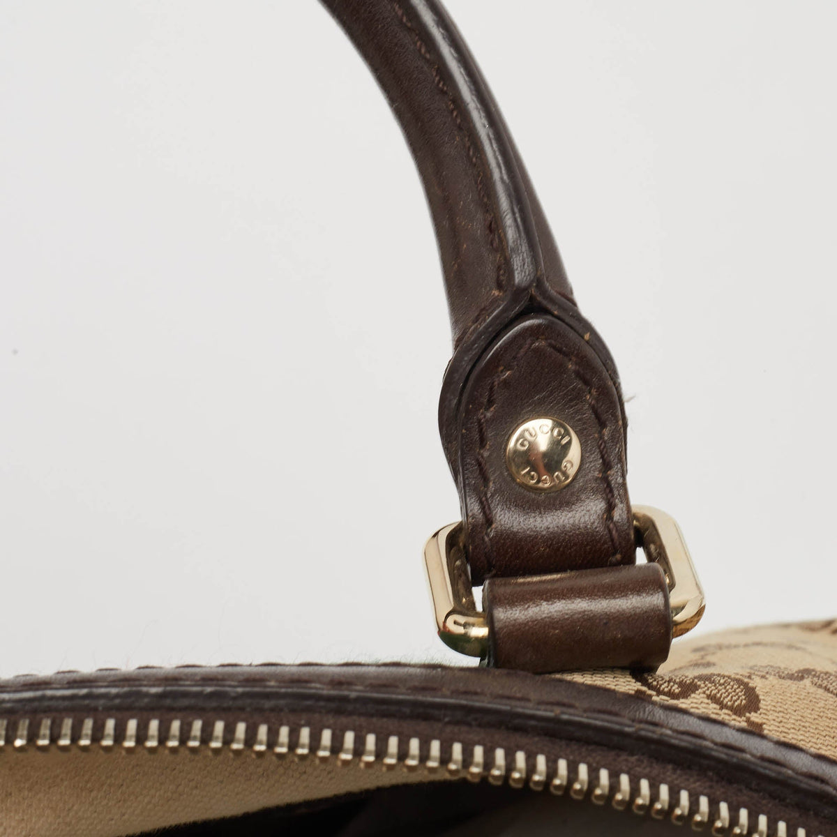 GUCCI Brown/Beige GG Canvas and Leather Joy Web Boston Bag