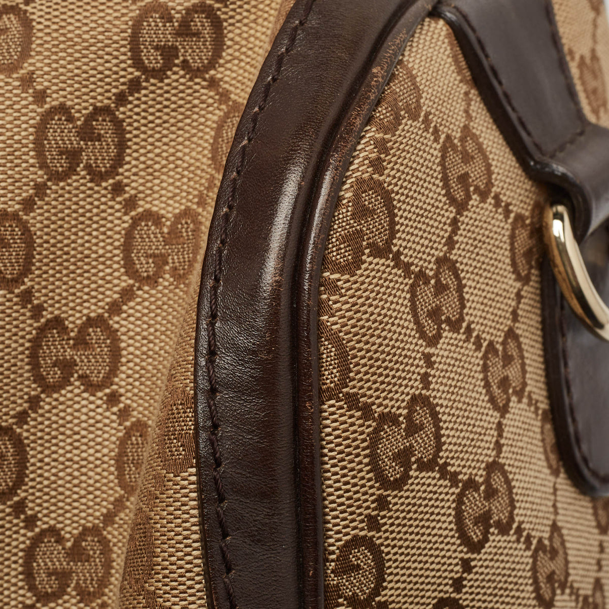 GUCCI Brown/Beige GG Canvas and Leather Joy Web Boston Bag