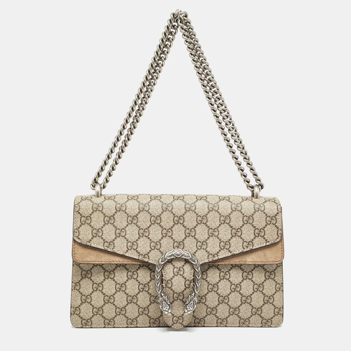 GUCCI Beige GG Supreme Canvas and Suede Small Dionysus Shoulder Bag