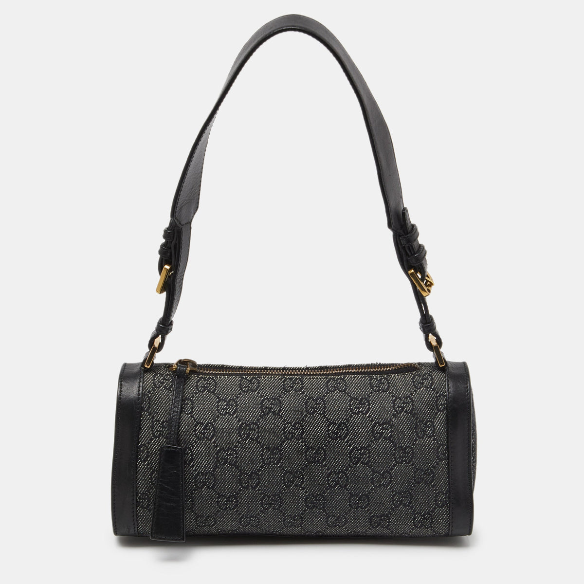 GUCCI Grey/Black GG Canvas and Leather Zip Bag