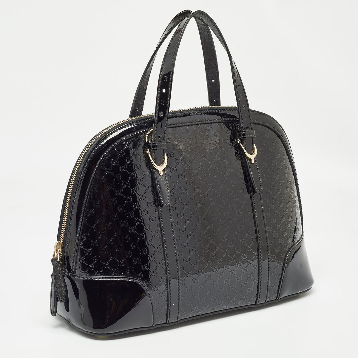 GUCCI Black Micro ssima Patent Leather Nice Dome Satchel