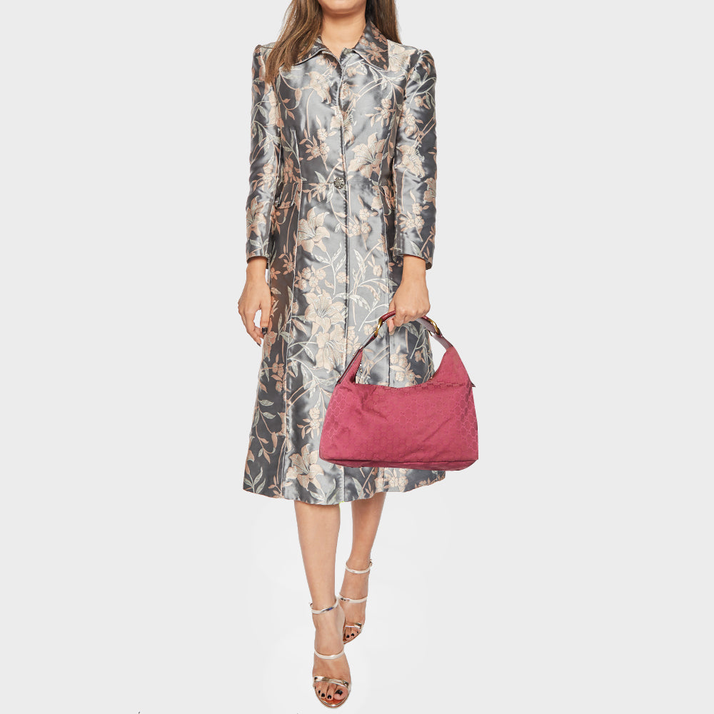 GUCCI Pink GG Canvas and Leather Horsebit Handle Hobo