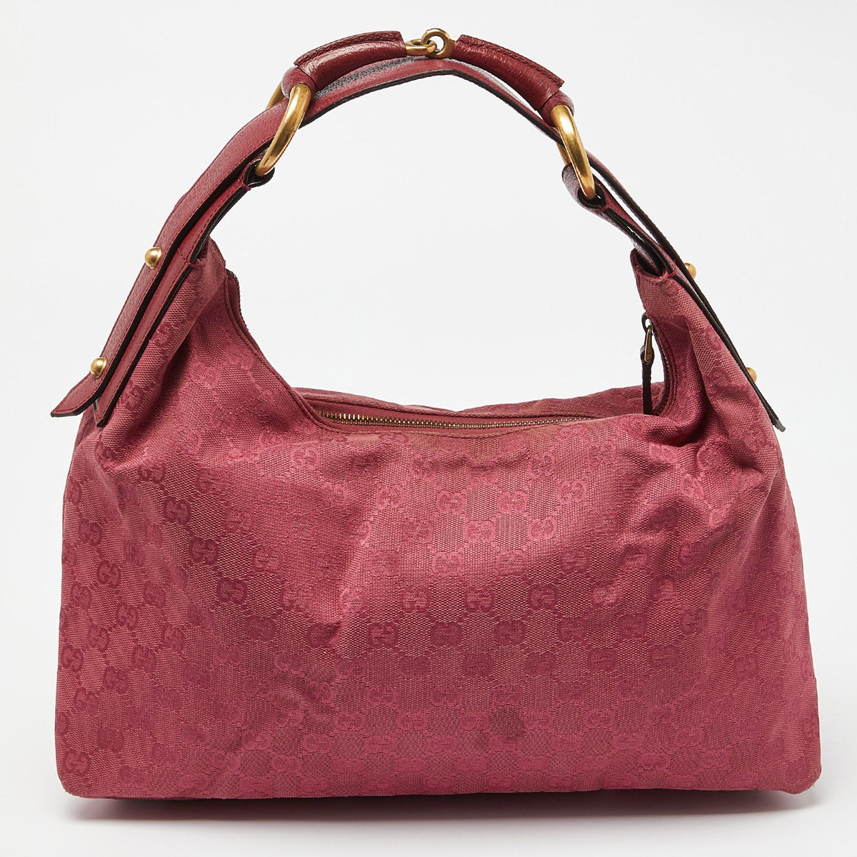 GUCCI Pink GG Canvas and Leather Horsebit Handle Hobo
