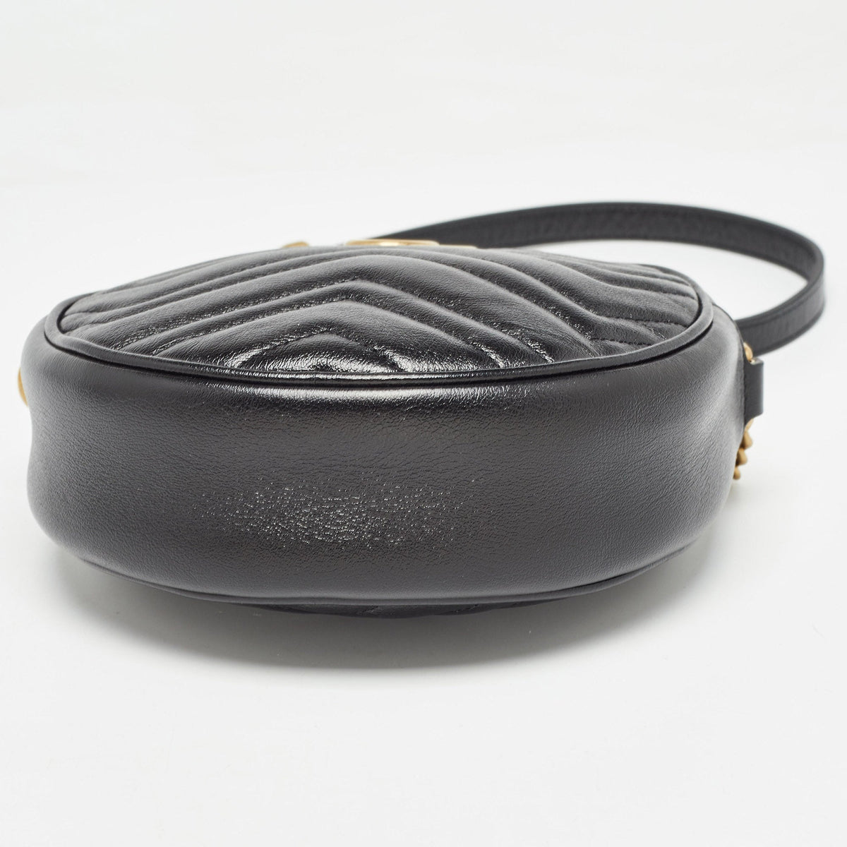 GUCCI Black Matelasse Leather Mini GG Marmont Round Shoulder Bag