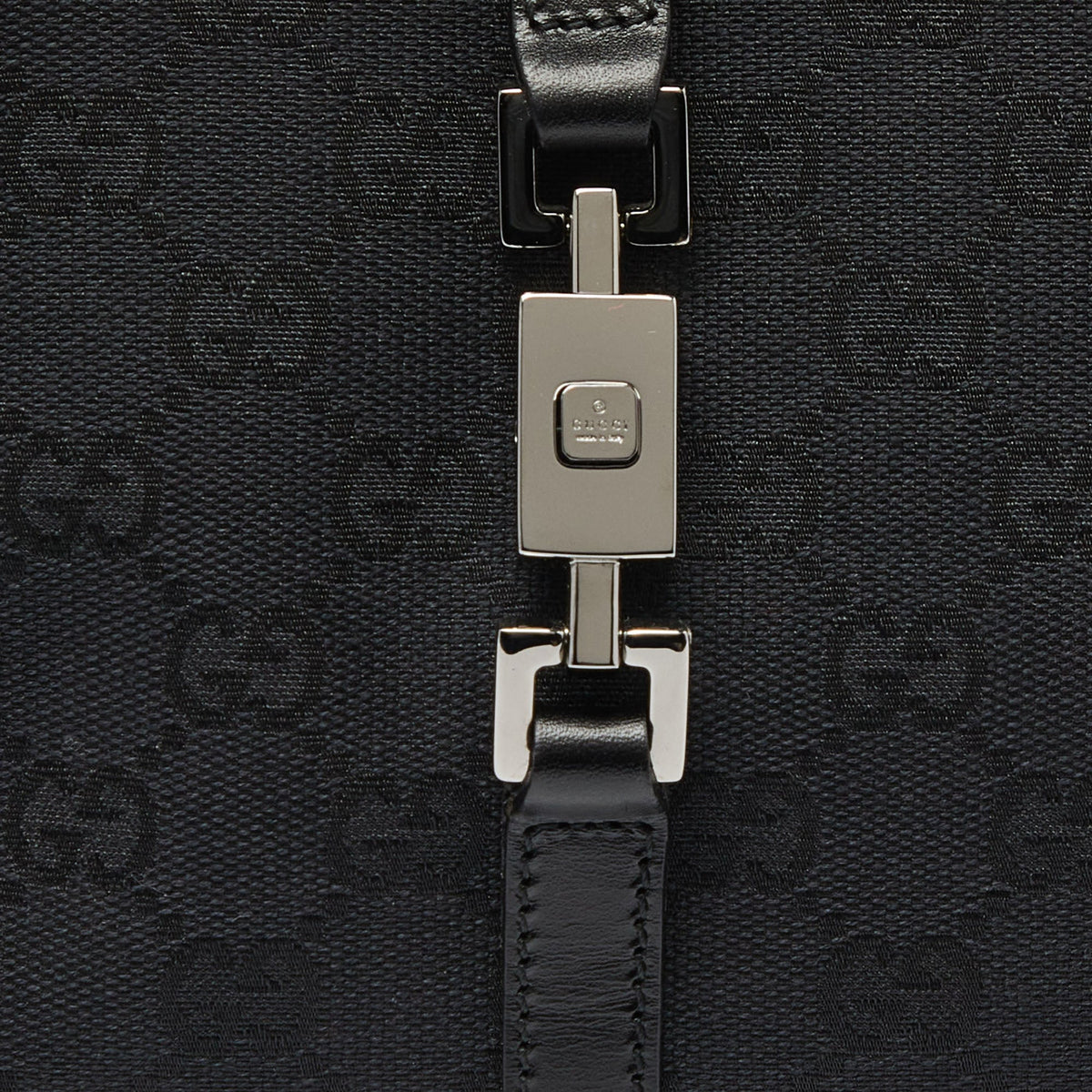 GUCCI Black GG Canvas and Leather Small Bardot Bag