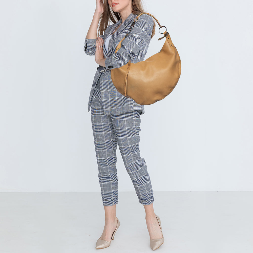 GUCCI Beige Leather Zip Hobo