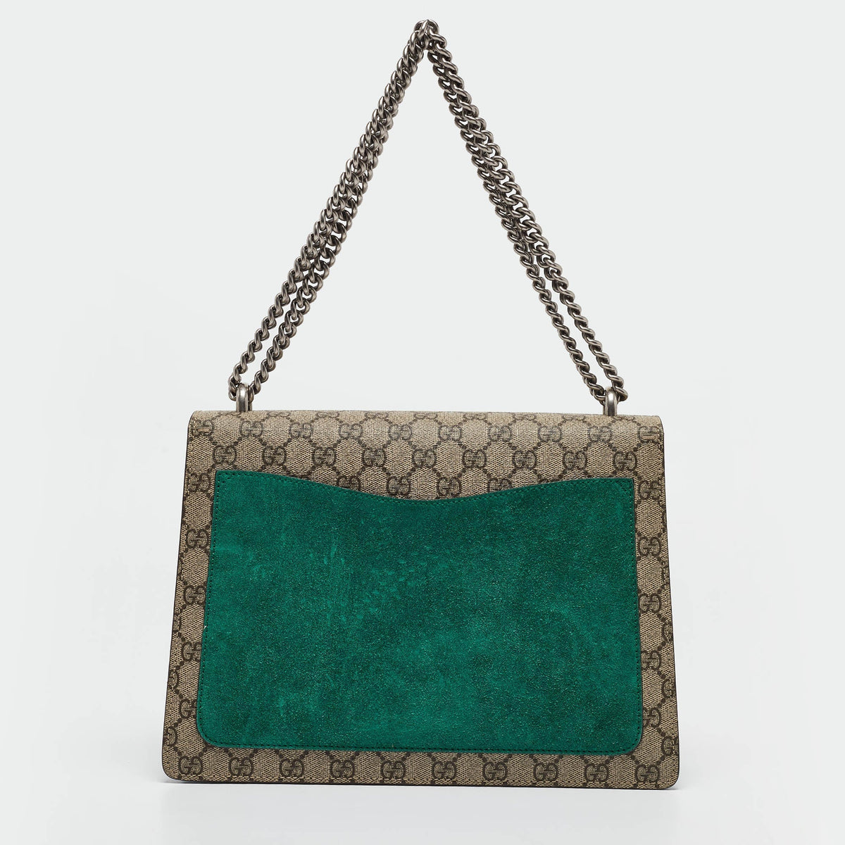 GUCCI Green/Beige GG Supreme Canvas and Suede Medium Modern Embroidered Dionysus Shoulder Bag